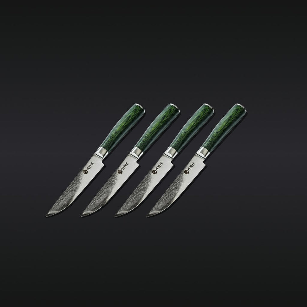 Damascus Steel Steak Knife Set, 4-pc (Green)